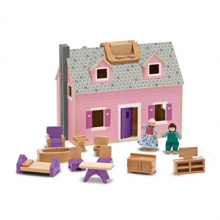 Melissa & Doug - Draagbaar houten poppenhuis met meubels