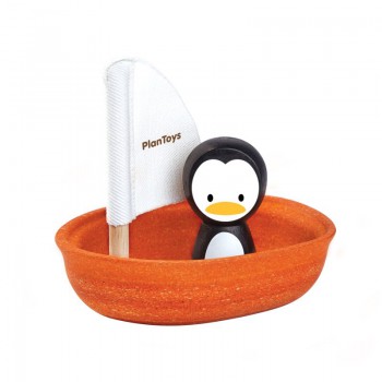Plan Toys Houten Zeilboot met pinguïn