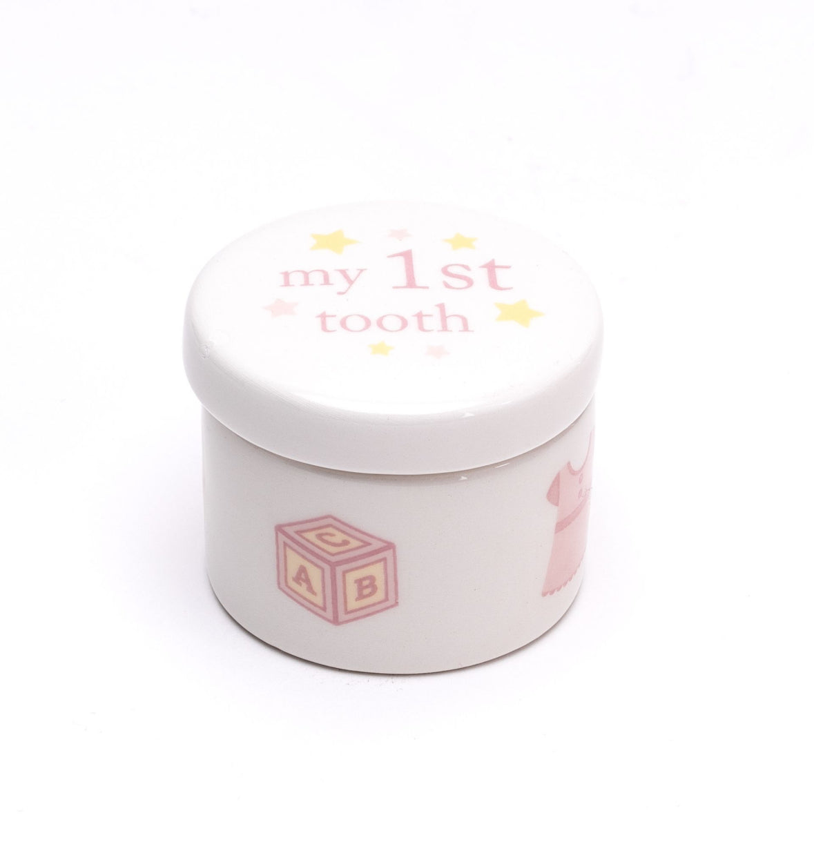 'My 1st curl', 'my 1st tooth' en 'my 1st piggy bank' doosjes voor babyherinneringen