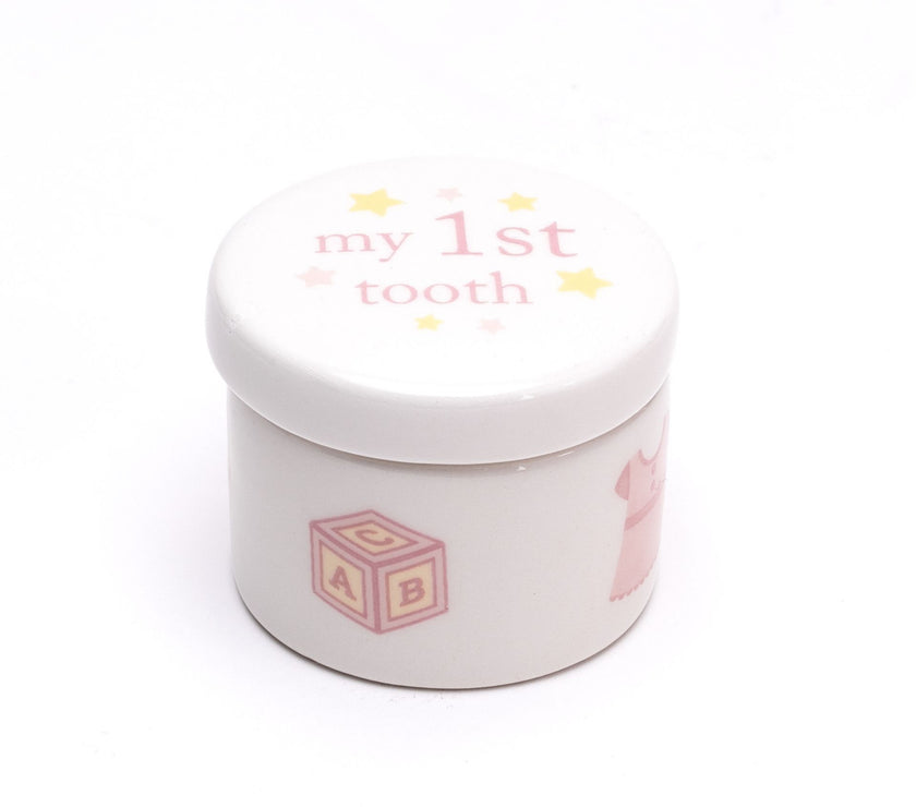 'My 1st curl', 'my 1st tooth' en 'my 1st piggy bank' doosjes voor babyherinneringen