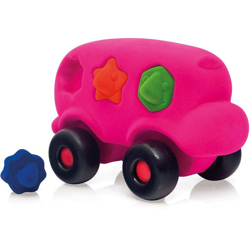 "Rubbabu roze vormenstoof auto van natuurlijk rubber – sensorisch speelgoed voor peuters vanaf 18 maanden"
