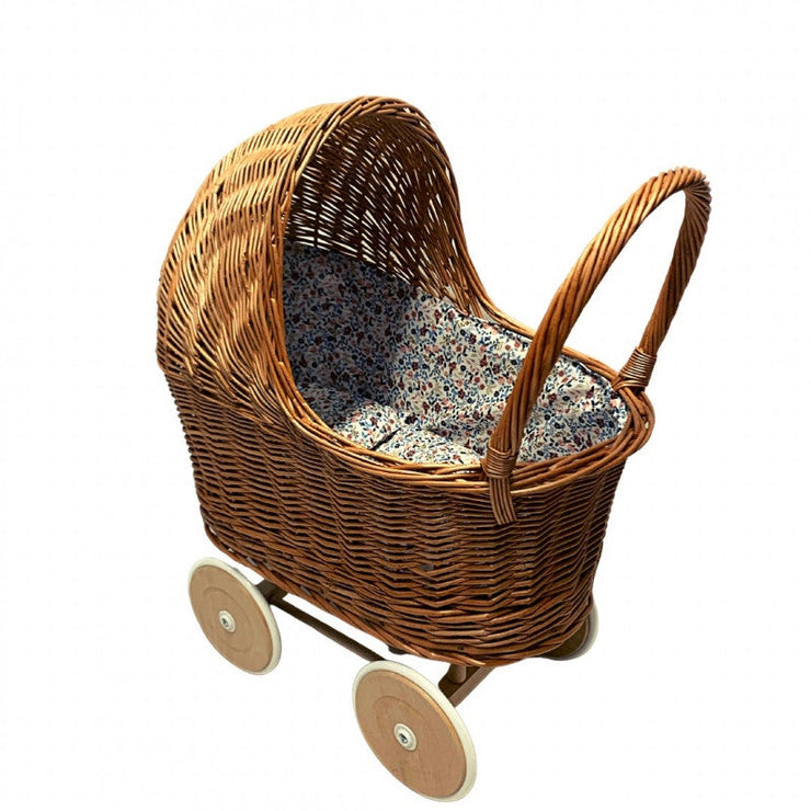 Hollie rieten poppenwagen met kap Floral Blush