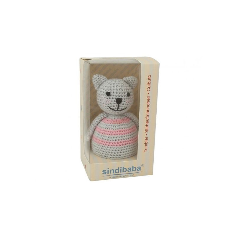 Gehaakte Tuimelaar Kat Roze/Grijs in verpakking