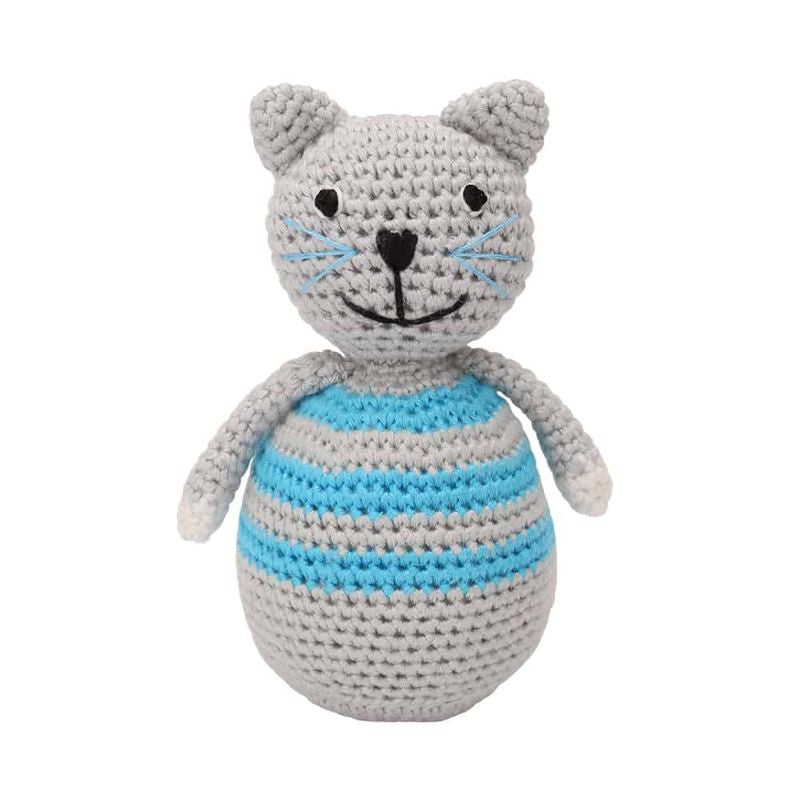 Gehaakte Tuimelaar Kat Baby Blauw/Grijs