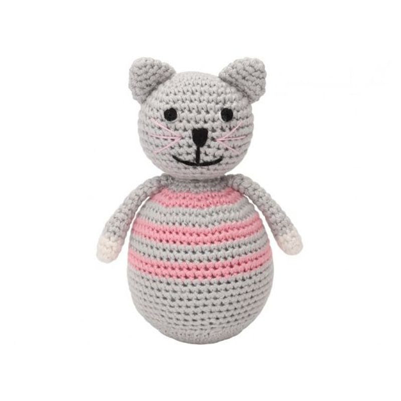 Gehaakte Tuimelaar Kat Roze/Grijs