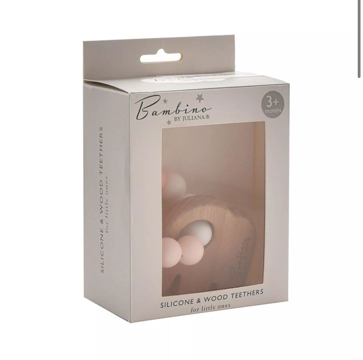 "Natuurlijk houten olifantenrammelaar met kindvriendelijke siliconen kralen, duurzaam en veilig."