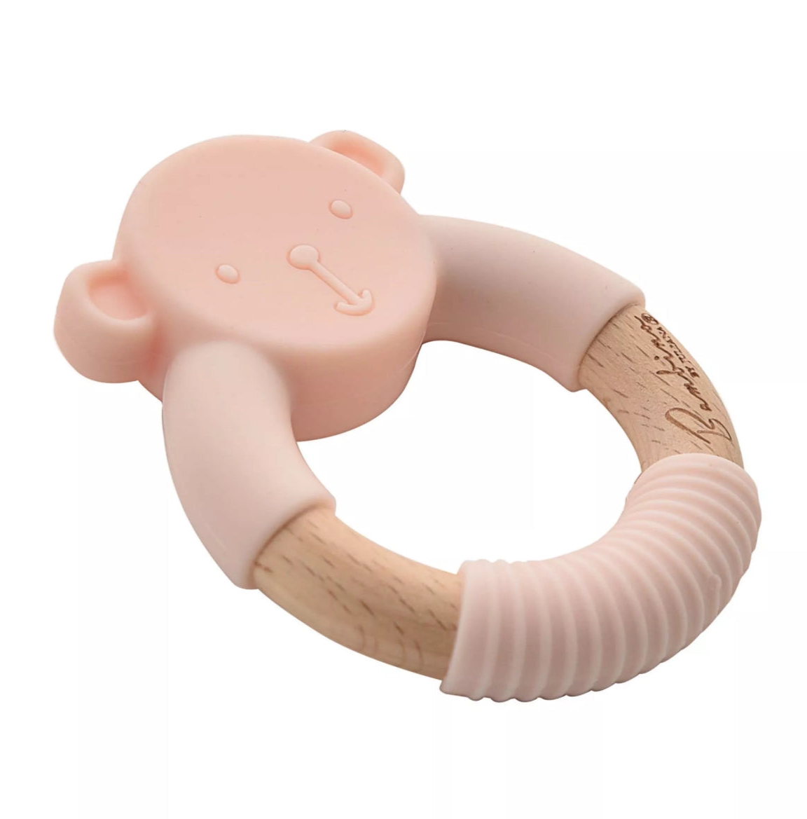 Teddy bijtring van Bambino by Juliana® – houten ring met roze siliconen hoes