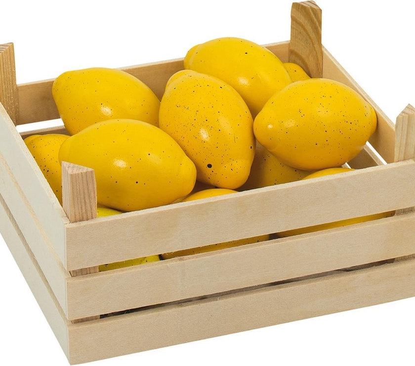 "Fruitmand met 10 houten citroenen – kindvriendelijk rollenspel speelgoed"