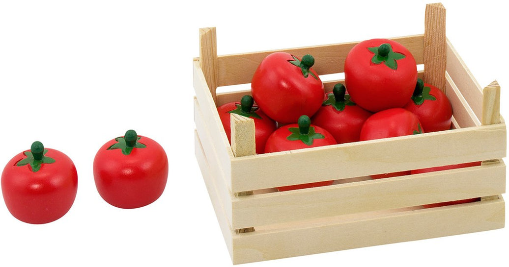"Houten speelgoed tomaten in fruitkist – GOKI kinderspeelgoed"