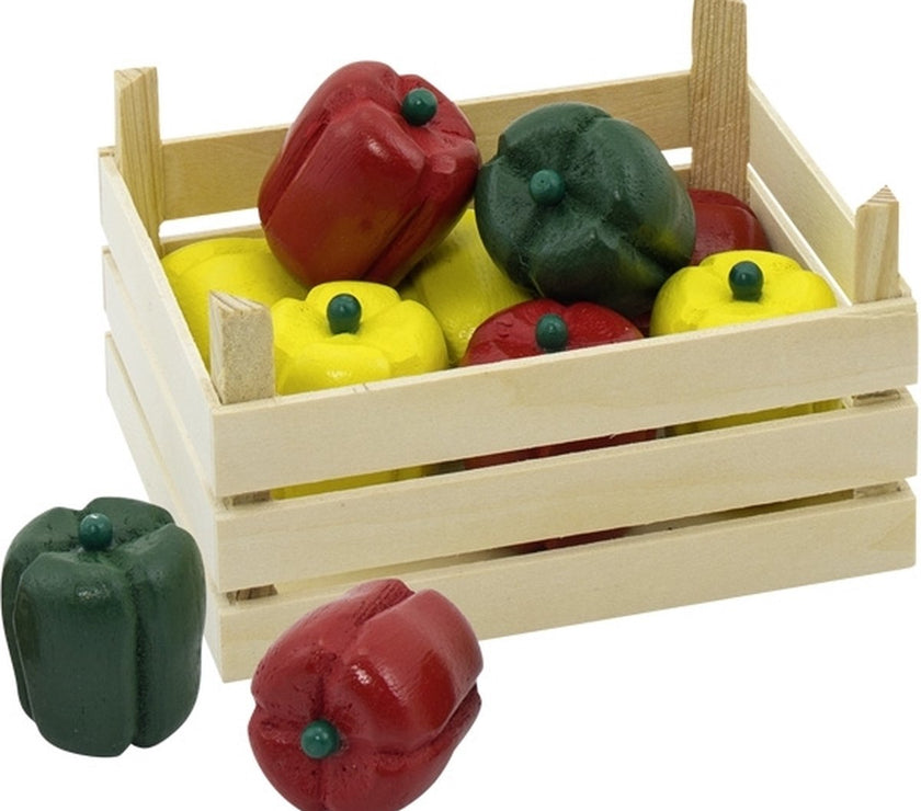 "Duurzame houten paprika’s – educatief speelgoed bij Het Hippe Schaap"