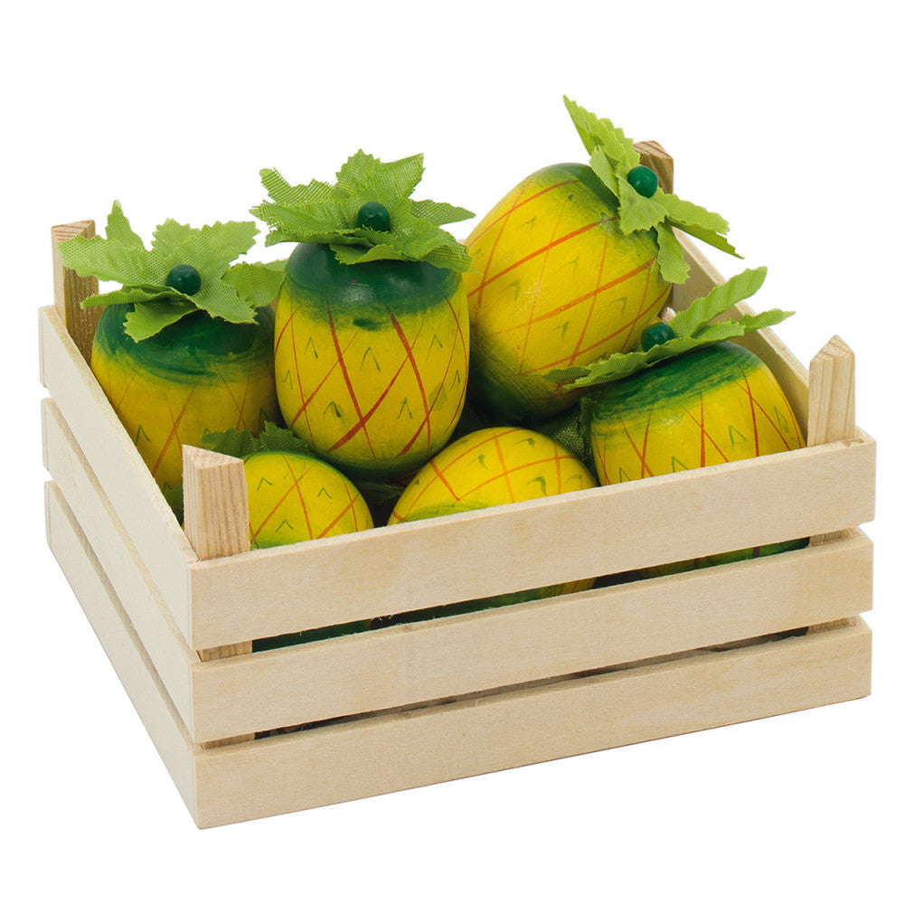 "Houten speelgoed ananas in fruitkist – 5-delige set van GOKI"
